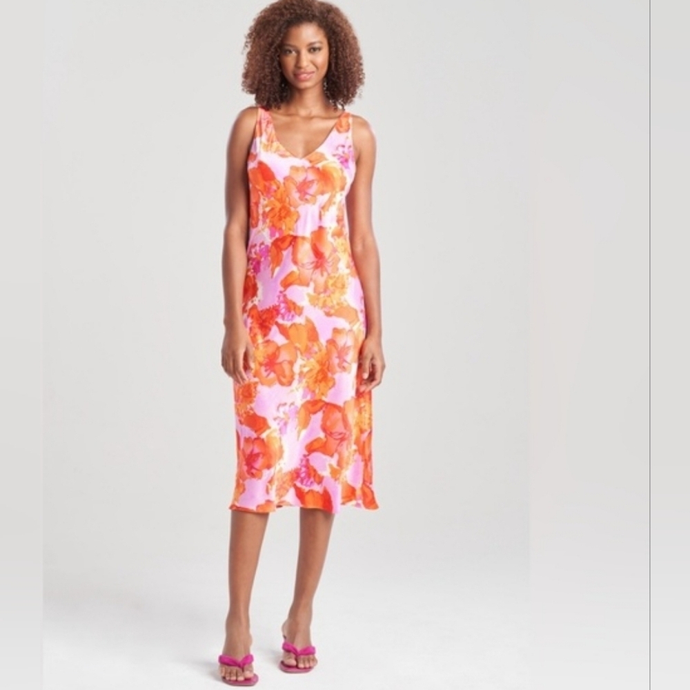 ❤️ N NATORI FLORAL SATIN SLIP DRESS, SMALL